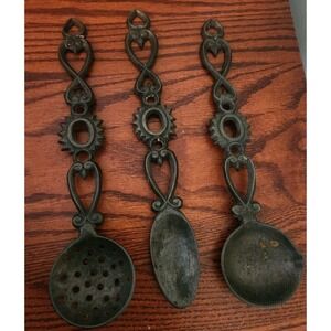 Vintage Black Cast Iron Spoon Ladle Decorative Wall Art 10" Taiwan Lot of 3